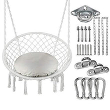 Load image into Gallery viewer, Greenstell Hammock Chair Macrame Swing with Cushion and Hanging Hardware Kits, Max 290 Lbs Hanging Cotton Rope Swing Chair, Comfortable Hanging Chairs for Indoor, Outdoor, Home, Patio, Yard (Beige)
