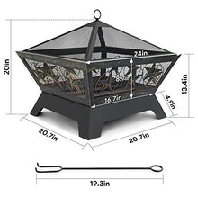Load image into Gallery viewer, Amagabeli Fire Pit Outdoor Wood Burning 24in Firepit Firebowl Fireplace Poker Spark Screen Retardant Mesh Lid Extra Deep Large Square Outside Backyard Deck Heavy Duty Metal Grate Rustproof Bronze
