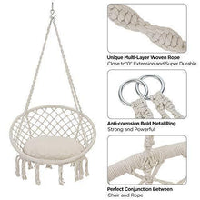 Load image into Gallery viewer, Patio Watcher Hammock Chair Macrame Swing with Cushion and Hanging Hardware Kits, Handmade Knitted Mesh Rope Swing Chair for Indoor, Outdoor, Home, Bedroom, Patio, Yard，Deck, Garden
