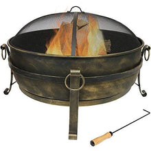Load image into Gallery viewer, Sunnydaze Cauldron Outdoor Fire Pit - 34 Inch Large Bonfire Wood Burning Patio &amp; Backyard Firepit for Outside with Round Spark Screen, Fireplace Poker, and Metal Grate
