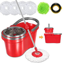 Load image into Gallery viewer, HAPINNEX Spin Mop Wringer Bucket Set - for Home Kitchen Floor Cleaning - Wet/Dry Usage on Hardwood &amp; Tile - Upgraded Self-Balanced Easy Press System with 2 Washable Microfiber Mops Heads
