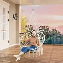 Load image into Gallery viewer, Greenstell Hammock Chair Macrame Swing with Cushion and Hanging Hardware Kits, Max 290 Lbs Hanging Cotton Rope Swing Chair, Comfortable Hanging Chairs for Indoor, Outdoor, Home, Patio, Yard (Beige)

