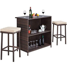 Load image into Gallery viewer, YAHEETECH 3pcs Patio Bar Set with Rattan Wicker, Outdoor Conversation Set Patio Furniture with 2 Cushions Stools &amp; Glass Top Table
