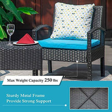 Load image into Gallery viewer, M&amp;W 3 Pieces Patio Furniture Set, Wicker Outdoor Chairs and Coffee Table for Balcony, PE Rattan Bistro Table Set for Lawn, Garden, Backyard, Turquoise (Throw Pillow NOT Included)
