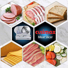 Load image into Gallery viewer, CUSIMAX Meat Slicer Electric Food Slicer with 7.5” Removable Stainless Steel Blade and Pusher, Deli Cheese Fruit Vegetable Bread Cutter, Adjustable Knob for Thickness, Food Carriage &amp; Non-Slip Feet
