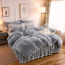Load image into Gallery viewer, LIFEREVO Luxury Plush Shaggy Duvet Cover Set (1 Faux Fur Duvet Cover + 2 Pompoms Fringe Pillow Shams) Solid, Zipper Closure (Queen Gray)
