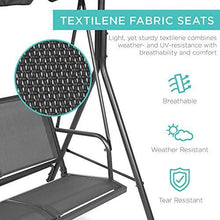 Load image into Gallery viewer, Best Choice Products 3-Seater Outdoor Adjustable Canopy Swing Glider, Patio Loveseat Bench for Deck, Porch w/Armrests, Textilene Fabric, Steel Frame - Gray

