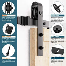 Load image into Gallery viewer, Homlux 12ft Heavy Duty Sturdy Sliding Barn Door Hardware Kit Double Door - Smoothly and Quietly - Simple and Easy to Install - Fit 1 3/8-1 3/4" Thickness Door Panel(Black)(J Shape Hangers)
