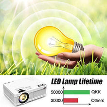Load image into Gallery viewer, QKK Mini Projector 6500Lumens Portable LCD Projector [100" Projector Screen Included] Full HD 1080P Supported, Compatible with Smartphone, TV Stick, Games, HDMI, AV, Projector for Outdoor Movies
