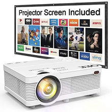 Load image into Gallery viewer, QKK Mini Projector 6500Lumens Portable LCD Projector [100" Projector Screen Included] Full HD 1080P Supported, Compatible with Smartphone, TV Stick, Games, HDMI, AV, Projector for Outdoor Movies
