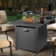 Load image into Gallery viewer, OKVAC 28" Propane Gas Fire Pit Table, 50,000 BTU Square Fire Bowl, Outdoor CSA Certification Fireplace with Auto Electric Ignition, 600D Waterproof Cover, Lava Rock, for Balcony/Garden/Patio/Courtyard
