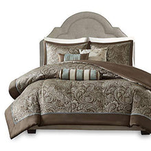 Load image into Gallery viewer, Madison Park Aubrey Duvet Cover King/Cal King Size - Blue, Brown , Paisley Jacquard Duvet Cover Set – 6 Piece – Ultra Soft Microfiber Light Weight Bed Comforter Covers
