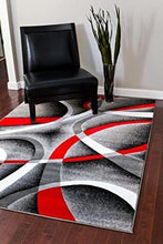 Load image into Gallery viewer, 2305 Gray Black Red White Swirls 5'2 x7'2 Modern Abstract Area Rug Carpet by Persian-Rugs
