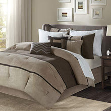 Load image into Gallery viewer, Madison Park Palisades King Size Bed Comforter Set Bed In A Bag - Brown, Taupe , Pieced Stripe – 7 Pieces Bedding Sets – Micro Suede Bedroom Comforters
