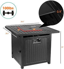 Load image into Gallery viewer, OKVAC 28" Propane Gas Fire Pit Table, 50,000 BTU Square Fire Bowl, Outdoor CSA Certification Fireplace with Auto Electric Ignition, 600D Waterproof Cover, Lava Rock, for Balcony/Garden/Patio/Courtyard
