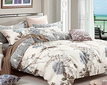 Load image into Gallery viewer, Swanson Beddings Daisy Silhouette Reversible Floral Print 5-Piece 100% Cotton Bedding Set: Duvet Cover, Two Pillowcases and Two Pillow Shams (Oversized King)
