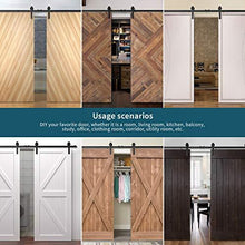 Load image into Gallery viewer, Homlux 12ft Heavy Duty Sturdy Sliding Barn Door Hardware Kit Double Door - Smoothly and Quietly - Simple and Easy to Install - Fit 1 3/8-1 3/4" Thickness Door Panel(Black)(J Shape Hangers)
