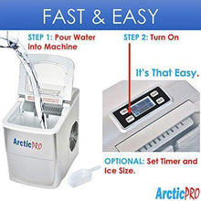 Load image into Gallery viewer, PORTABLE DIGITAL ICE MAKER MACHINE by Arctic-Pro with Ice Scoop, First Ice in 6-8 Minutes, 26 Pounds Daily, Great for Kitchens, Tailgating, Bars, Party, Small/Large Cubes, Silver, 11.5x8.7x12.5 Inch
