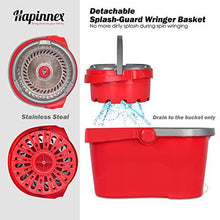 Load image into Gallery viewer, HAPINNEX Spin Mop Wringer Bucket Set - for Home Kitchen Floor Cleaning - Wet/Dry Usage on Hardwood &amp; Tile - Upgraded Self-Balanced Easy Press System with 2 Washable Microfiber Mops Heads
