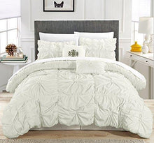 Load image into Gallery viewer, Chic Home Halpert 6 Piece Comforter Set Floral Pinch Pleated Ruffled Designer Embellished Bedding with Bed Skirt and Decorative Pillows Shams Included, Queen White
