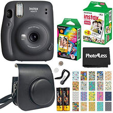 Load image into Gallery viewer, Fujifilm Instax Mini 11 Instant Camera - Charcoal Grey (16654786) + Fujifilm Instax Mini Twin Pack Instant Film (16437396) + Single Pack Rainbow Film + Case + Travel Stickers
