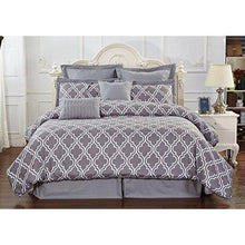 Load image into Gallery viewer, Unique Home 8 Piece Maison Pinch Pleat Reversible Trellis Bed in a Bag Comforter Set (Grey, Queen)
