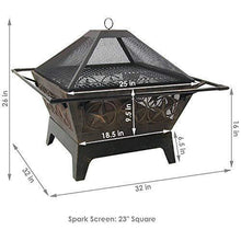 Load image into Gallery viewer, Sunnydaze Northern Galaxy Outdoor Fire Pit - 32 Inch Large Square Wood Burning Patio &amp; Backyard Firepit for Outside with Cooking BBQ Grill Grate, Spark Screen, and Fireplace Poker
