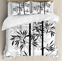 Load image into Gallery viewer, Ambesonne Tree of Life Duvet Cover Set, Silhouette of Bamboo Tree Leaves Japanese Feng Shui Boho Image, Decorative 3 Piece Bedding Set with 2 Pillow Shams, King Size, White Black
