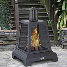Load image into Gallery viewer, Chimenea Fireplace Outdoor Fireplace Fire Pit Wood Burning Fire Pit Patio Square Iron Fire Pit 27.5" Large Fire Pits Fire Poker Mesh Spark Screen Chimney Charcoal Grid for Garden, Backyard

