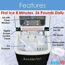 Load image into Gallery viewer, PORTABLE DIGITAL ICE MAKER MACHINE by Arctic-Pro with Ice Scoop, First Ice in 6-8 Minutes, 26 Pounds Daily, Great for Kitchens, Tailgating, Bars, Party, Small/Large Cubes, Black, 11.5x8.7x12.5 Inches
