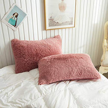 Load image into Gallery viewer, XeGe Plush Shaggy Duvet Cover Set Luxury Ultra Soft Crystal Velvet Bedding Sets 3 Pieces（1 Faux Fur Duvet Cover + 2 Faux Fur Pillowcases）,Zipper Closure(Queen,Old Pink)
