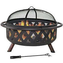 Load image into Gallery viewer, Sunnydaze Crossweave Outdoor Fire Pit - 36 Inch Large Bonfire Wood Burning Patio &amp; Backyard Firepit for Outside with Spark Screen, Poker, and Round Fireplace Cover, Black
