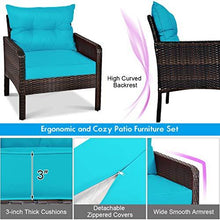 Load image into Gallery viewer, Tangkula Wicker Furniture Set 5 Pieces PE Wicker Rattan Outdoor All Weather Cushioned Sofas and Ottoman Set Lawn Pool Balcony Conversation Set Chat Set (Turquoise)
