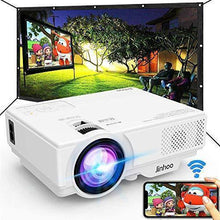 Load image into Gallery viewer, Jinhoo WiFi Projector, [100" Projector Screen Included] 6500L Outdoor Movie Projector, 1080P Supports Synchronize Smartphone Screen by WiFi/USB Cable for Home Entertainment
