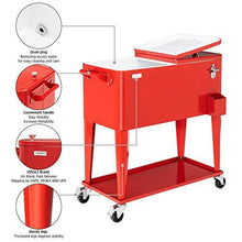 Load image into Gallery viewer, VINGLI 80 Quart Rolling Ice Chest on Wheels, Portable Patio Party Bar Drink Cooler Cart, with Shelf, Beverage Pool with Bottle Opener,Water Pipe and Cover (Red)
