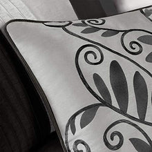 Load image into Gallery viewer, Madison Park Amherst Faux Silk Comforter Set-Casual Contemporary Design All Season Down Alternative Bedding, Matching Shams, Bedskirt, Decorative Pillows, Queen(90"x90"), Black, 7 Piece
