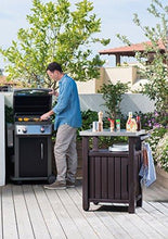 Load image into Gallery viewer, Keter Unity Portable Outdoor Table and Storage Cabinet with Hooks for Grill Accessories-Stainless Steel Top for Patio Kitchen Island or Bar Cart, Espresso Brown
