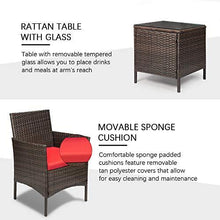 Load image into Gallery viewer, Devoko Patio Porch Furniture Sets 3 Pieces PE Rattan Wicker Chairs with Table Outdoor Garden Furniture Sets (Brown/Red)
