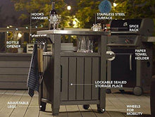 Load image into Gallery viewer, Keter Unity Portable Outdoor Table and Storage Cabinet with Hooks for Grill Accessories-Stainless Steel Top for Patio Kitchen Island or Bar Cart, Espresso Brown

