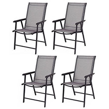 Load image into Gallery viewer, Giantex Set of 4 Patio Dining Chairs, Outdoor Chairs, Portable Folding Chairs for Camping Pool Beach Deck, Lawn Chair with Armrest, 4-Pack Patio Chairs, Metal Frame, Grey
