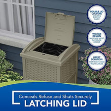 Load image into Gallery viewer, Suncast 33 Gallon Hideaway Trash Can for Patio - Resin Outdoor Trash with Lid - Use in Backyard, Deck, or Patio - Dark Taupe
