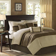 Load image into Gallery viewer, Madison Park - Palmer 7 Piece Comforter Set - Natural - Queen - Pieced Microsuede - Includes 1 Comforter, 3 Decorative Pillows, 1 Bed Skirt, 2 Shams
