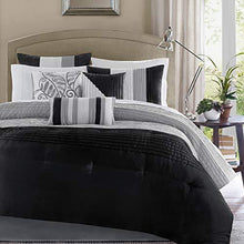 Load image into Gallery viewer, Madison Park Amherst Faux Silk Comforter Set-Casual Contemporary Design All Season Down Alternative Bedding, Matching Shams, Bedskirt, Decorative Pillows, Queen(90"x90"), Black, 7 Piece
