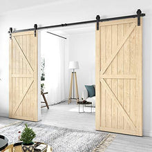 Load image into Gallery viewer, Homlux 12ft Heavy Duty Sturdy Sliding Barn Door Hardware Kit Double Door - Smoothly and Quietly - Simple and Easy to Install - Fit 1 3/8-1 3/4" Thickness Door Panel(Black)(J Shape Hangers)
