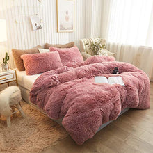 Load image into Gallery viewer, XeGe Plush Shaggy Duvet Cover Set Luxury Ultra Soft Crystal Velvet Bedding Sets 3 Pieces（1 Faux Fur Duvet Cover + 2 Faux Fur Pillowcases）,Zipper Closure(Queen,Old Pink)
