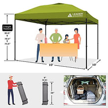 Load image into Gallery viewer, Leader Accessories Pop Up Canopy Tent 10'x10' Canopy Instant Canopy Shelter Straight Leg Including Wheeled Carry Bag, Green
