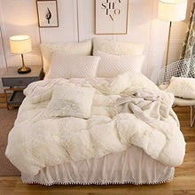 Load image into Gallery viewer, LIFEREVO Luxury Plush Shaggy Duvet Cover Set (1 Faux Fur Duvet Cover and 2 Pompoms Fringe Pillow Shams) Solid, Zipper Closure (King Light Beige)
