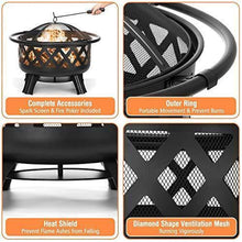 Load image into Gallery viewer, KINGSO 2-in-1 Outdoor Fire Pit with Cooking Grate 30" Heavy Duty Fire Pits Outdoor Wood Burning Steel BBQ Grill Firepit Bowl with Spark Screen Cover Log Grate Fire Poker for Backyard Bonfire Patio
