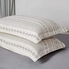 Load image into Gallery viewer, PHF Cotton Boho Textured Duvet Cover Set - 3 Pieces, King (106” x 92”) - Geometric Pattern Bedding Yarn Dyed Jacquard Stripe - Soft and Cozy, Suitable for All Season, Grey and Cream
