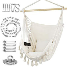 Load image into Gallery viewer, WBHome Hammock Chair Swing with Hanging Hardware Kit- Beige, Cotton Canvas, Include Carry Bag &amp; Two Seat Cushions, for Bedroom Indoor Outdoor, Max. Weight 330 Lbs
